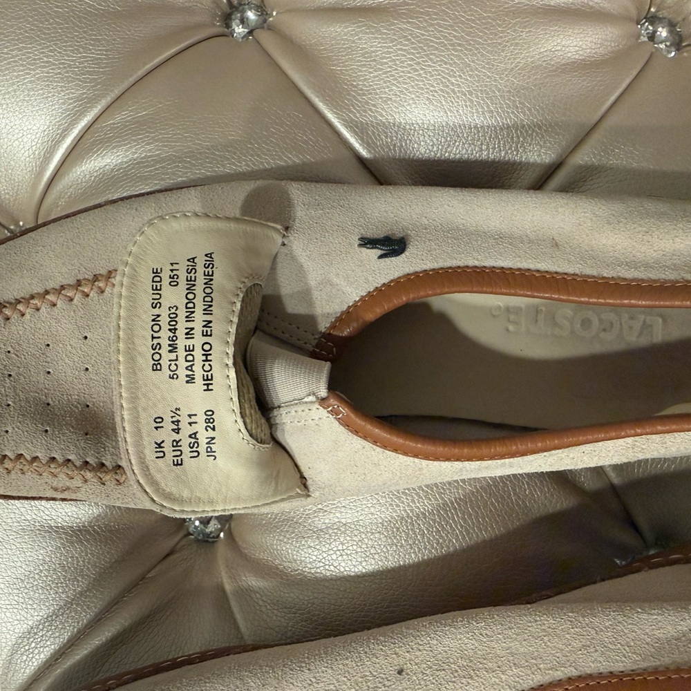 Lacoste Cream and Tan Slip-On Loafers